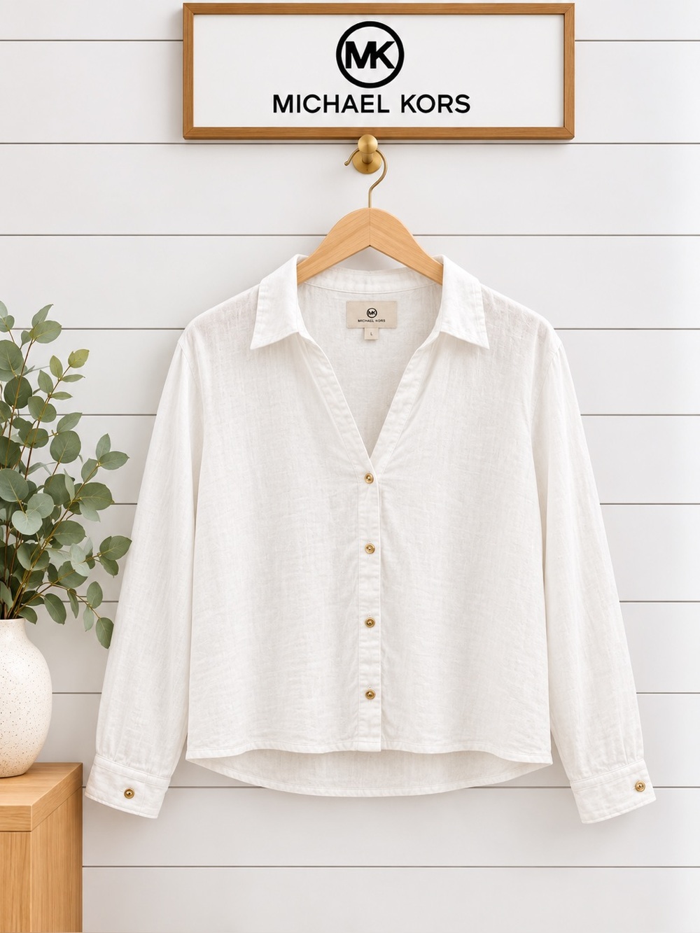 MICHAEL MICHAEL KORS White Boxy Linen Blend Blouse Size XL/TG